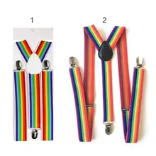 Детский пояс для подтяжек в разноцветную полоску с радужными ремешками для мальчиков и девочек, модные ремни с пряжкой F3MD