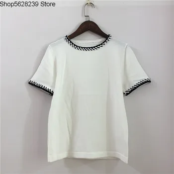 

Women's Wear T Shirt Top Small Xiangfeng Weaving Round Neck Solid Color Short Sleeve Joker Knitting Shirt