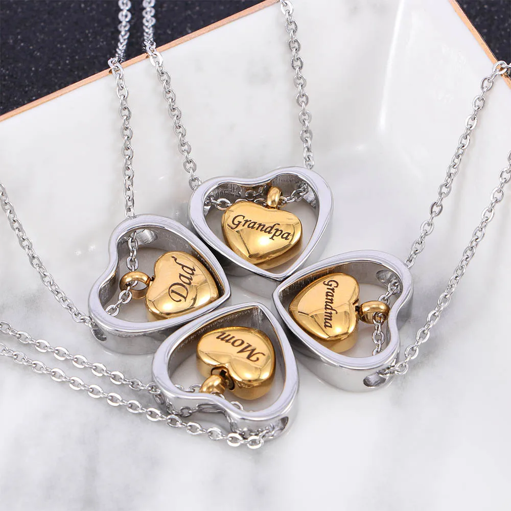 Похоронное ожерелье из титановой стали для кремации Keepsake Urn золотое сердце