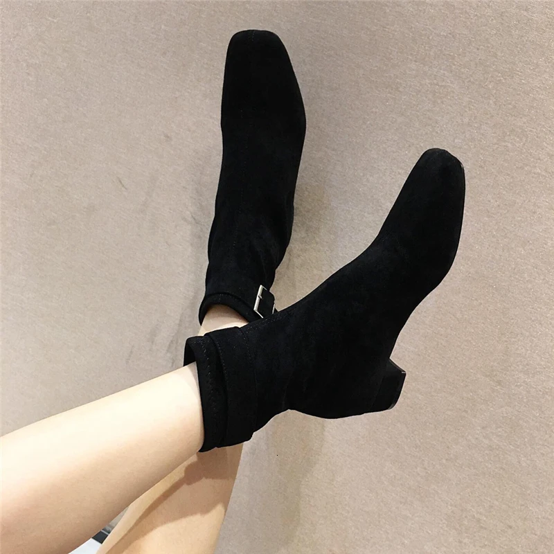 Scarpe donna/ботинки; женская обувь; Зимние ботильоны без застежки; повседневная женская обувь с квадратным носком; chaussures femme; женская обувь с пряжкой; Botas Mujer