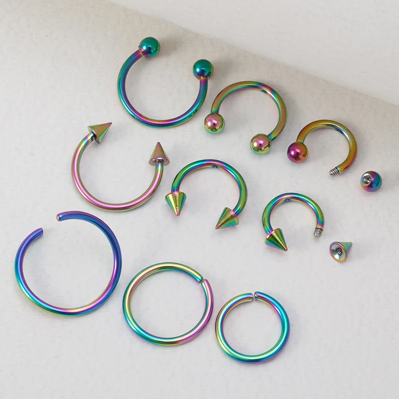 9pcs Stainless Steel Nose Ring Septum Hoop Earrings Ear Cartilage Tragus Helix Circular Lip Jewelry Piercing Set