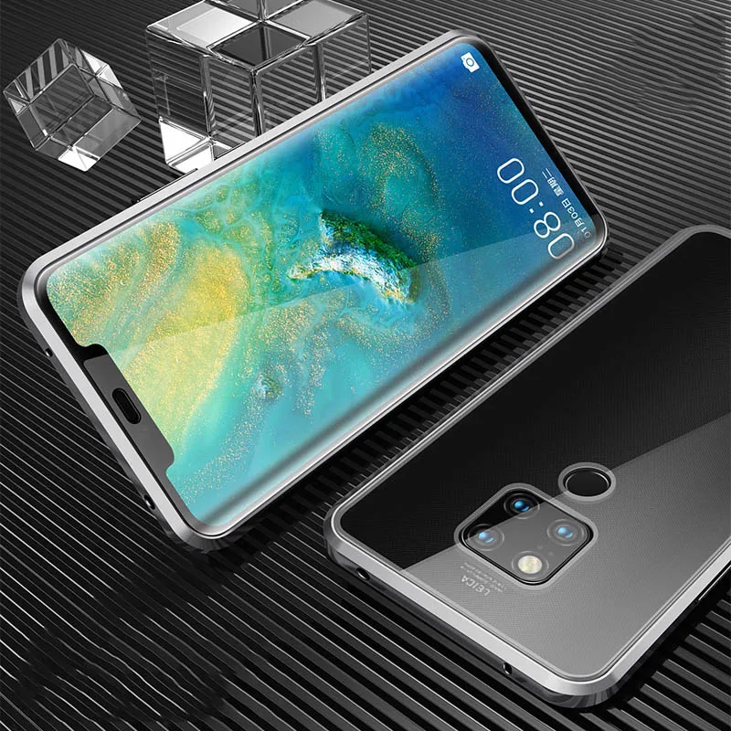 Clear Silver Магнитный двухсторонний стеклянный чехол для телефона huawei mate 20 P20 Pro P30 Lite Honor 8X 9X V20 Nova 5 5i Pro Чехол металлический чехол s - Цвет: Clear Silver