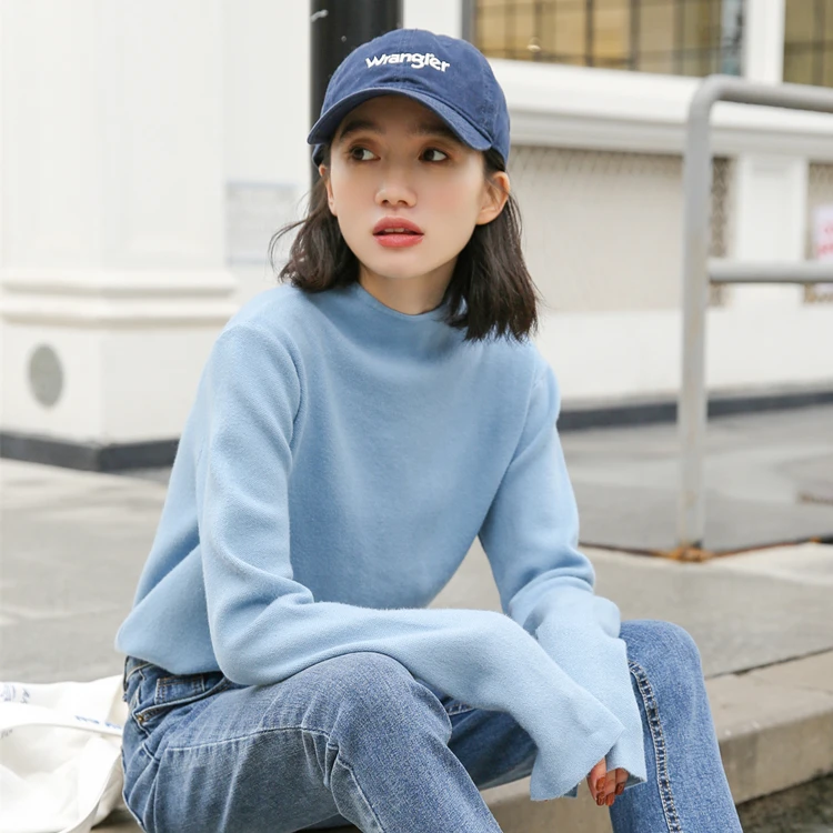 

Simple Hooded Sweater Solid Color O-Neck Soft Long-Sleeved Cuffs Split Elastic Stretch Pullover Sweater Women
