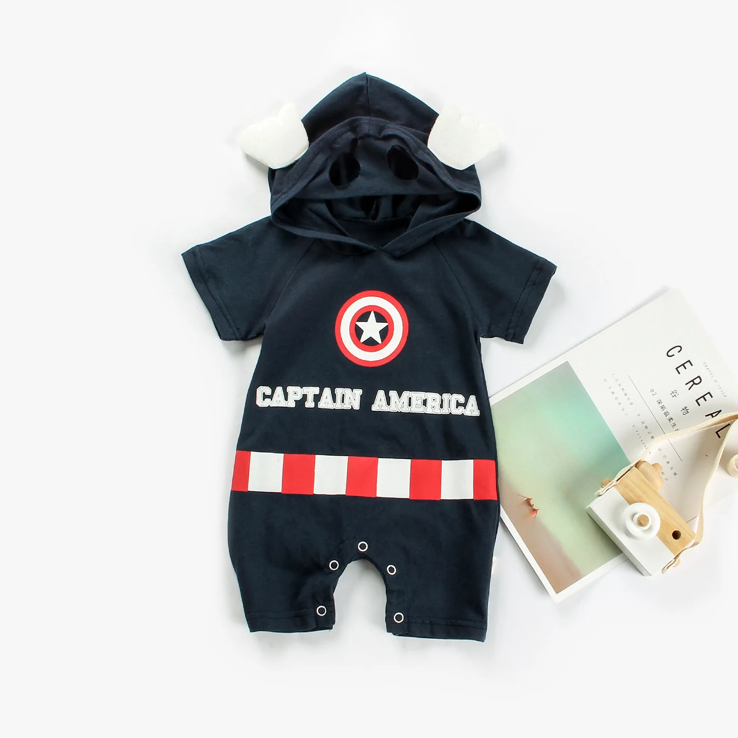 

Deft Online Celebrity Style Baby Clothes Superhero Four Colors Modeling One-piece Romper Spider-Man America Captain