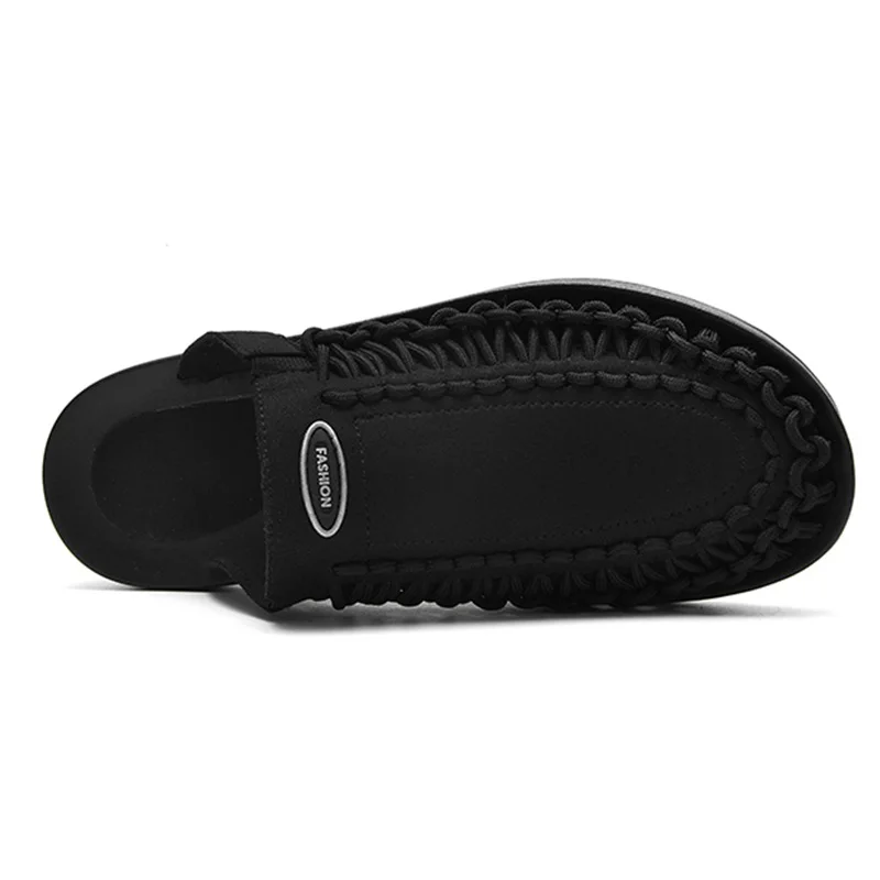 LIN KING High Quality Breathable Knit Men's Outdoor Slippers Fashion Black Slides Comforable Summer Casual Beach Shoes For Man