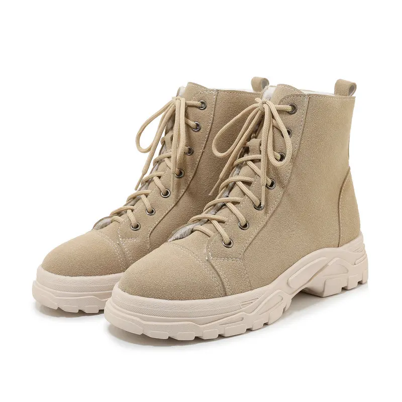 NEMAONE women flat platform ankle snow boots lace up Casual Shoes woman Winter warm Boots Female large size 34-43