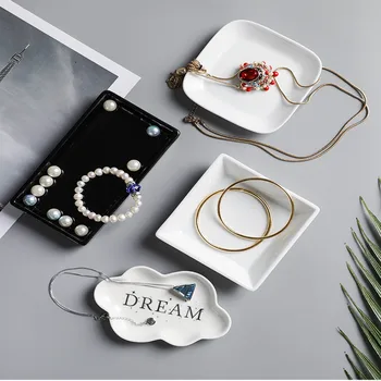 

Ceramic Jewelry Dish Small Jewelry Decoration Plate Small Snack Ornaments Home Bathroom Storage Plate Nordic Style Ring Tray No
