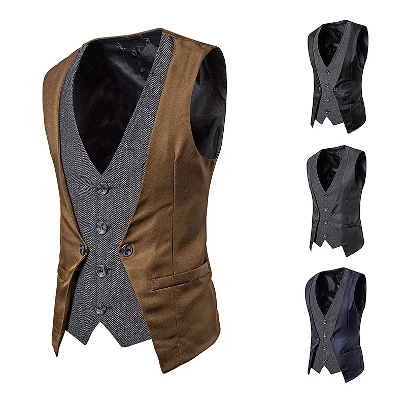 New Style Men Cool Joint Mock Two-Piece Single Breasted Casual Vest M64