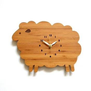 

Natural Bamboo Sheep Children Room Wall Clock Nordic Clock Modern Wall Watches Bedroom Background Home Decoration Accessories