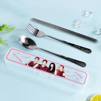 

Kpop BLACKPINK Stainless Steel Chopsticks Forks Spoons Box Portable Travel Tableware Set BLACKPINK Fans Collection Gift Dropship