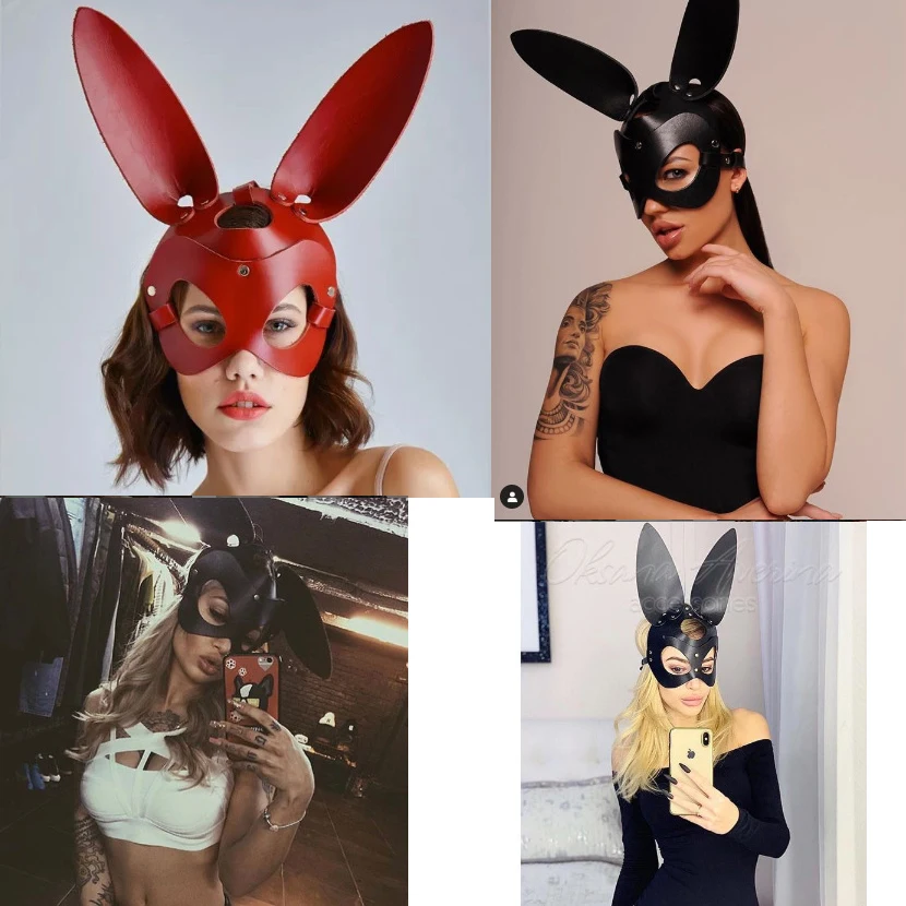 

Hirigin Bunny Girl Cosplay Masks For Halloween 2019 New Pu Leather Dress Club Partywear Cute Rabbit Ears Mask Lingerie Masks