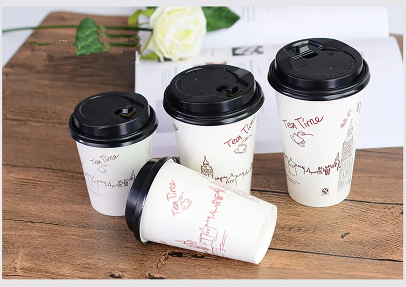 50pcs Creative disposable thick milk tea cup party favor double coated coffee paper cup cold and hot drink packaging cups