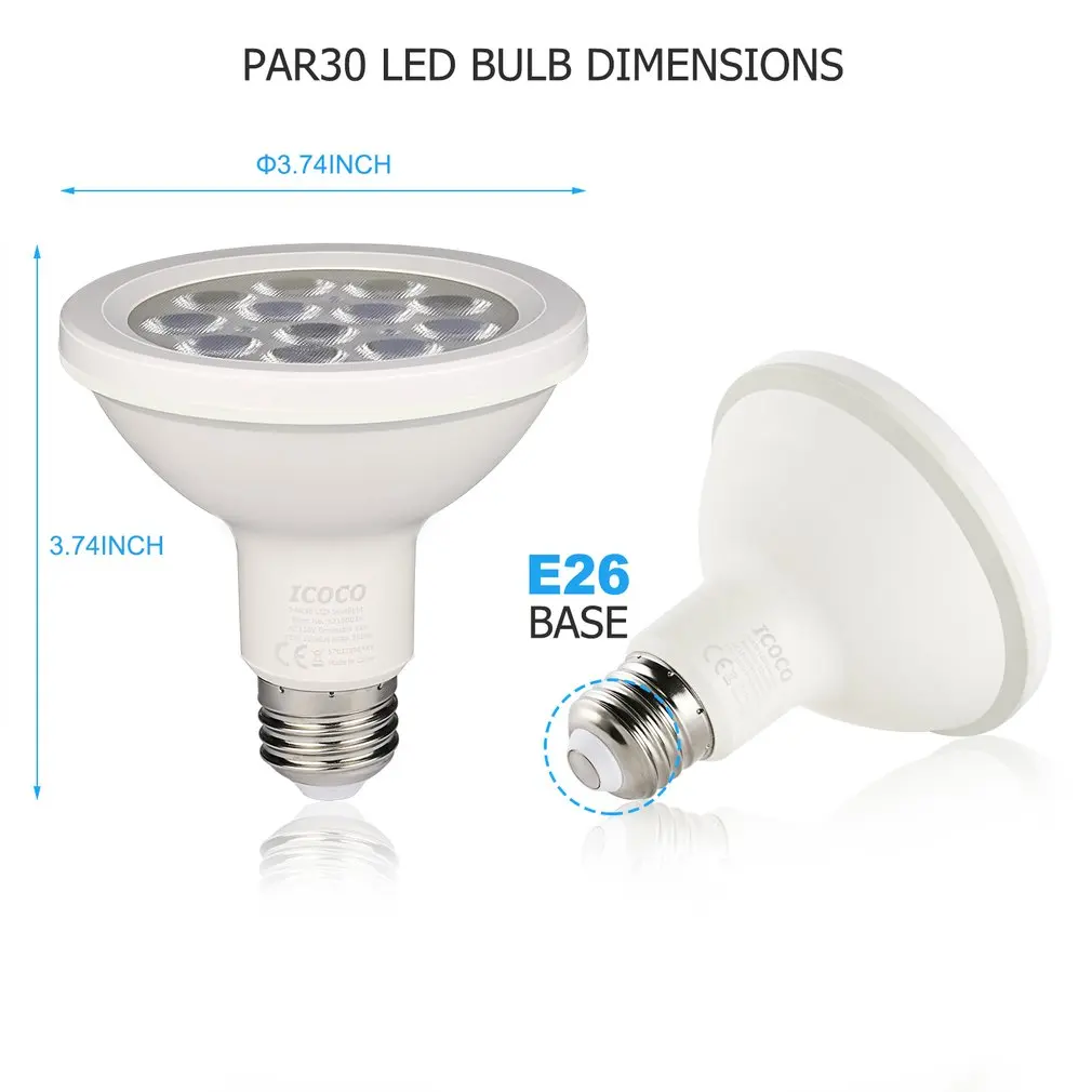 ICOCO 4PCS PAR30 12LED 12W Dimmable Short Neck 1000LM 3000K Warm White Spotlight LED Bulb Quivalent for 75W Halogen Bulb