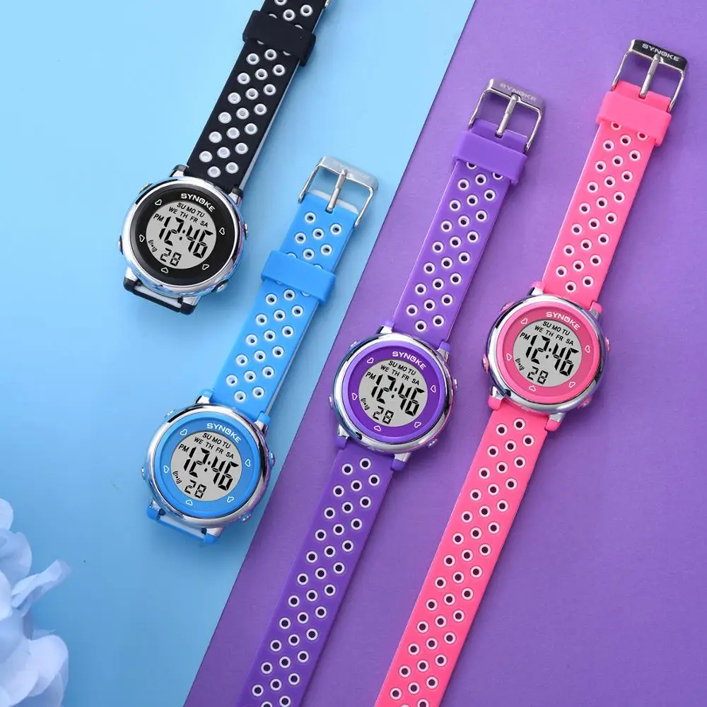 SYNOKE Children's Digital Watch Colorful Luminous Alarm Clock Electronic Watches 50M Water Resistant Sports Watch For Kids gift afbeelding