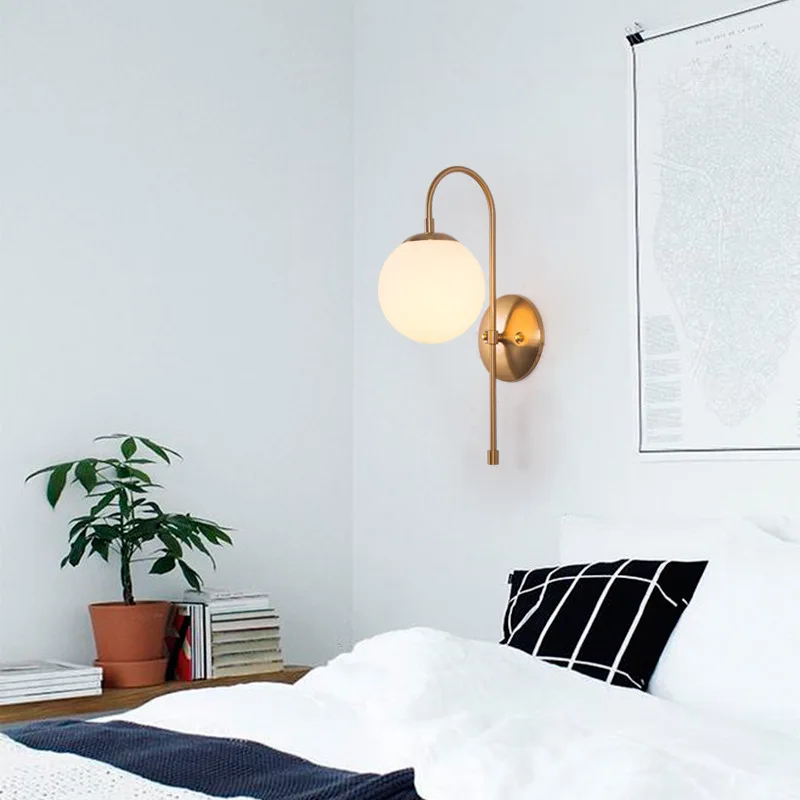 Северной Европе-Стиль стиль Пост Модерн круглый шарообразный стеклянный настенный светильник модные творчества Холл ресторана Спальня Настольный светильник прикрова гол