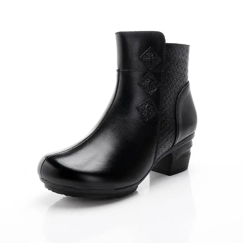 XT00340-Black Xiuteng/женские ботильоны из натуральной кожи с узором; женские ботинки на толстом каблуке с манжетами; сезон осень-зима; модная женская обувь; mujer - Цвет: XT00340-Black
