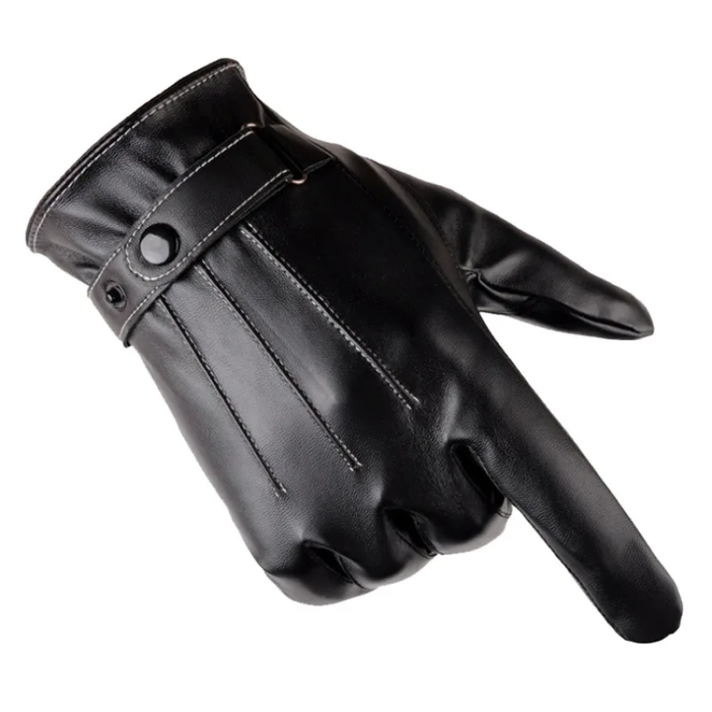 Touch Screen Gloves Leather For Men Motorcycle Warm Windproof Winter Mittens 
