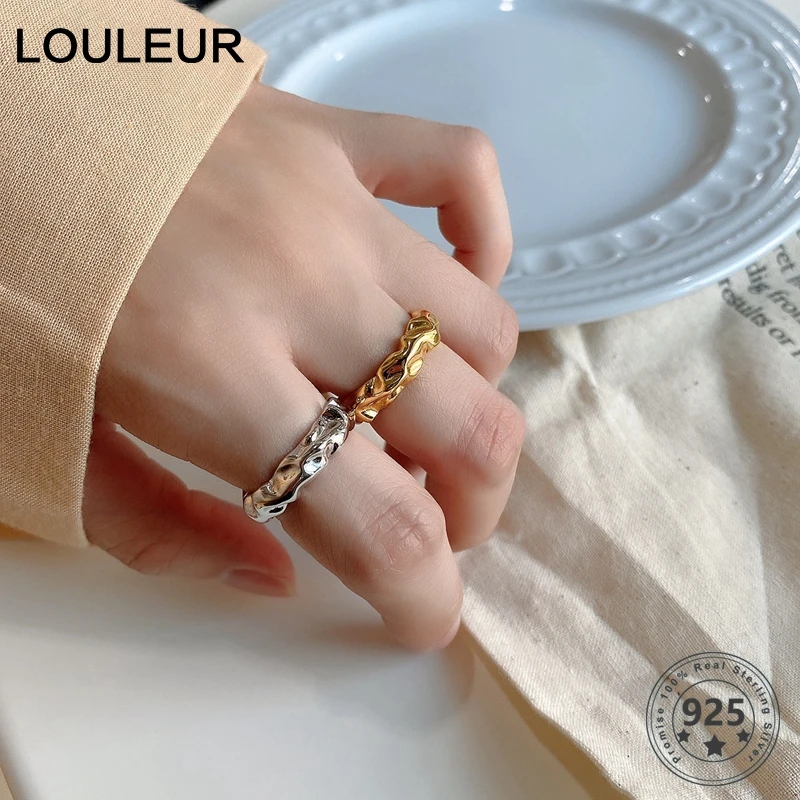 LouLeur Real 925 Sterling Silver Irregular Ring Minimalist Female Wide Rings For Women Fashionable Wedding/Engagement Jewelry | Украшения и