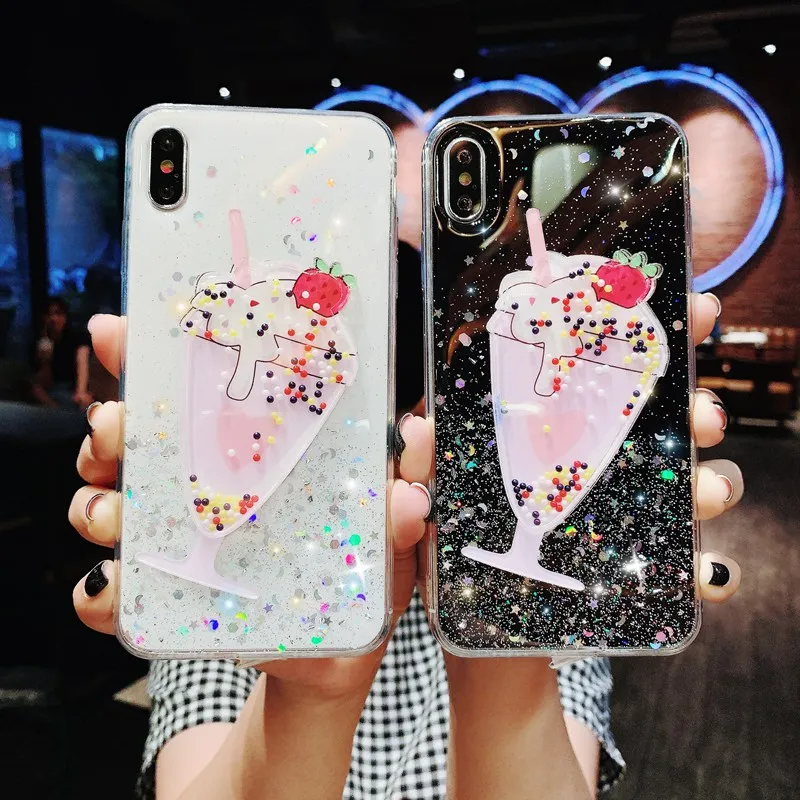 

Epoxy ice cream cup glitter powder mobile phone case For iPhone x xs max xr cases 11 pro max case 7 8 6s plus Luxury phone cover