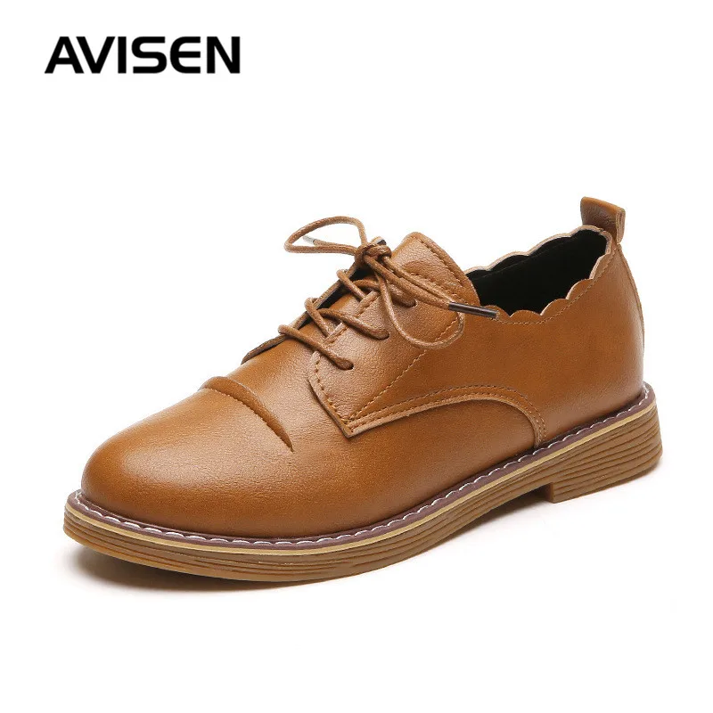 

British Style Trend Woman Leather Shoes Women 2019 Fashion Black Casual Flat Shoes Breathable Lace-Up Student Oxford Shoes