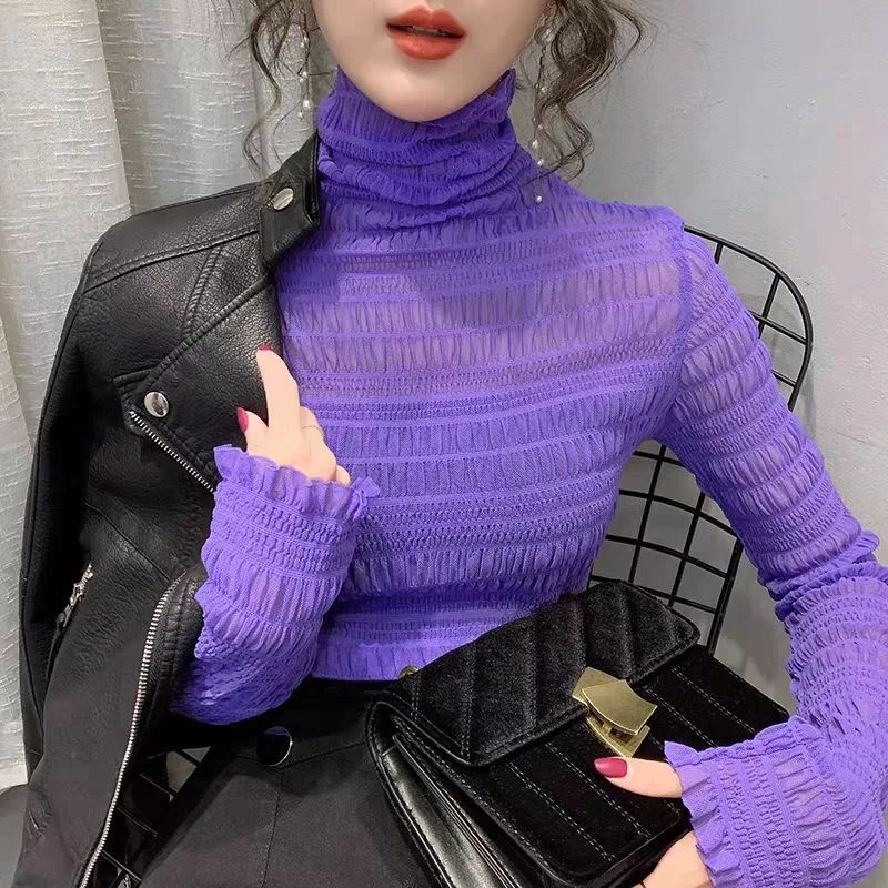 Spring Women Mesh Blouse Shirts Ladies Summer Fashion Sexy See-through Full Sleeve Soild Color Elastic Blouses Elegant Tops Spring Women Mesh Blouse Shirts Ladies Summer Fashion Sexy See-through Full Sleeve Soild Color Elastic Blouses Elegant Tops