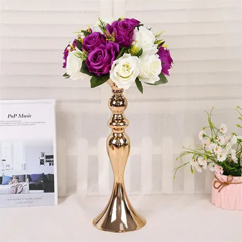

New 1 Pcs/Set Gold Decorative Wedding Flower Decor Candle Holder Tall Vase Centerpiece Stands