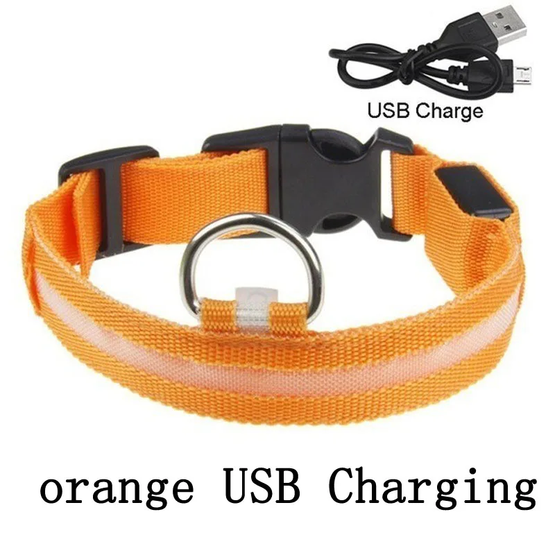 orangeUSB Charging Светодиодный ошейник для собак с зарядкой от USB, светящийся ошейник для собак и кошек с usb-кабелем, светодиодный ошейник для собак - Цвет: orangeUSB Charging
