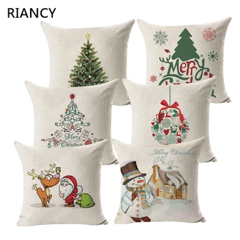 

Christmas Cartoon Deer Tree Pillowcase Cotton Linen Cushion Cover Throw Pillow Home Decor Sofa Decorative Pillow Covers 40477