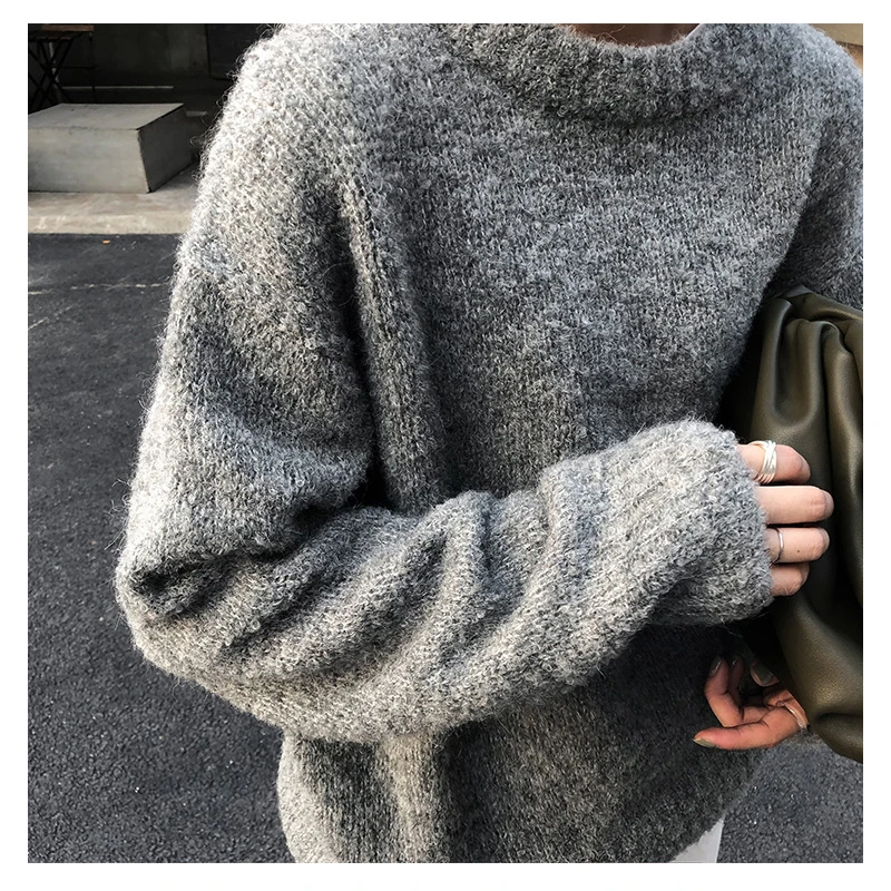 

2019 autumn and winter women sweater oversize Korea solid color knitted top solid color wild simple cashmere wool sweater women