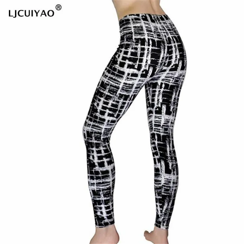 Леггинсы для фитнеса LJCUIYAO женские штаны с полосатым принтом высокой талией бега