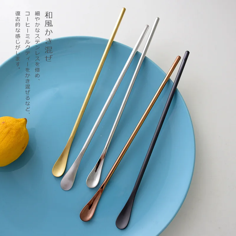 

22cm 304 Stainless Steel Mirror Matte Long Handle Coffee Spoon Japanese Style INS Stirring Stick Spoon Long Handle Honey Spoon
