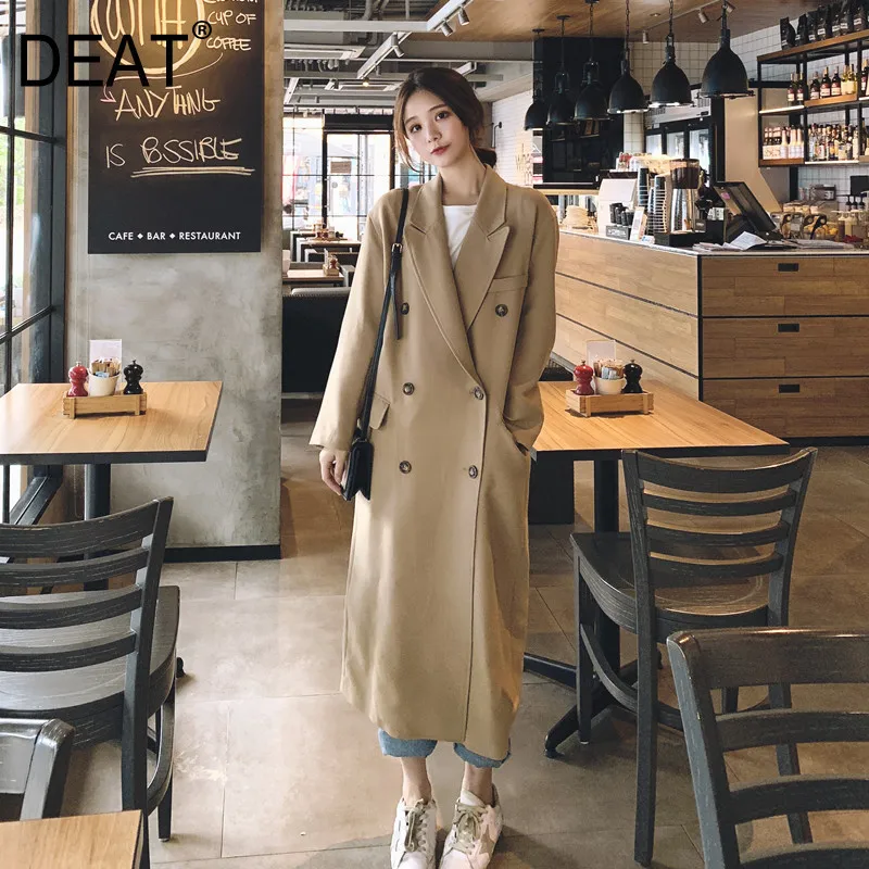 

[DEAT] 2019 New Spring Turn-down Collar Long Sleeve Double Breasted Pockets Brief Warm Down Jacket Women Parkas Fashion JZ581