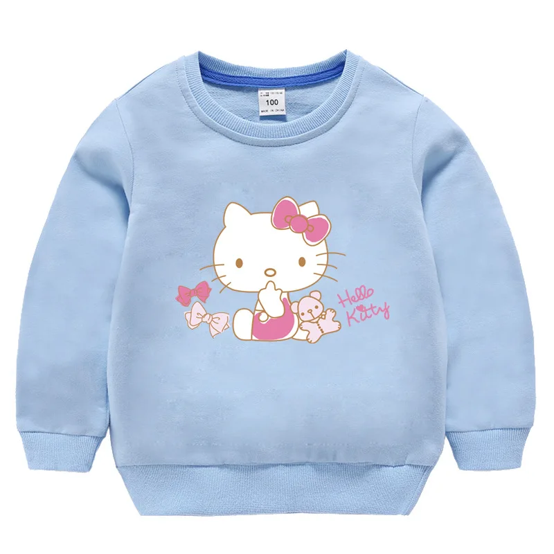 Light Blue Свитшоты для маленьких мальчиков и девочек «hello kitty»; детские толстовки на весну-осень; свитер с длинными рукавами; детская футболка; одежда для детей - Цвет: Light Blue