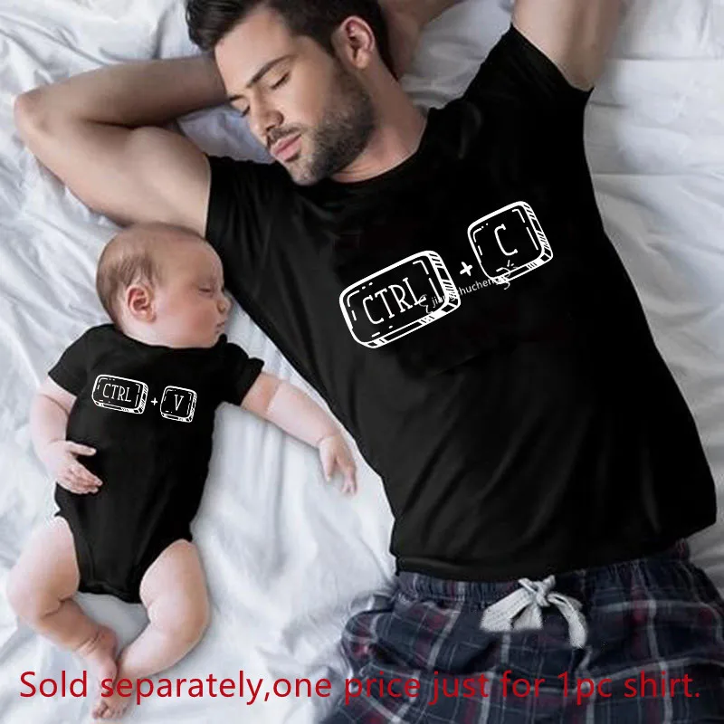 Ctrl C Ctrl V Family Matching Tshirt Father and Daughter Son Shirt Cotton Look Mother Kids Tops Baby Bodysuit Father's Day Gift 2