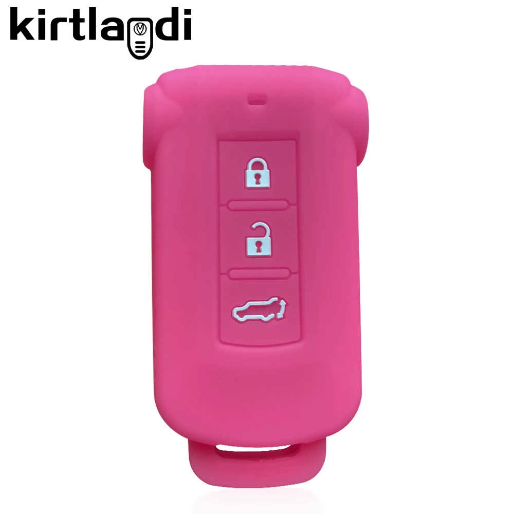 Custodia Chiave In Silicone Con Fibra Di Carbonio Per Mitsubishi Outlander, Lancer, Pajero, ASX, RVR, L200 – 3 Pulsanti (Blu)
