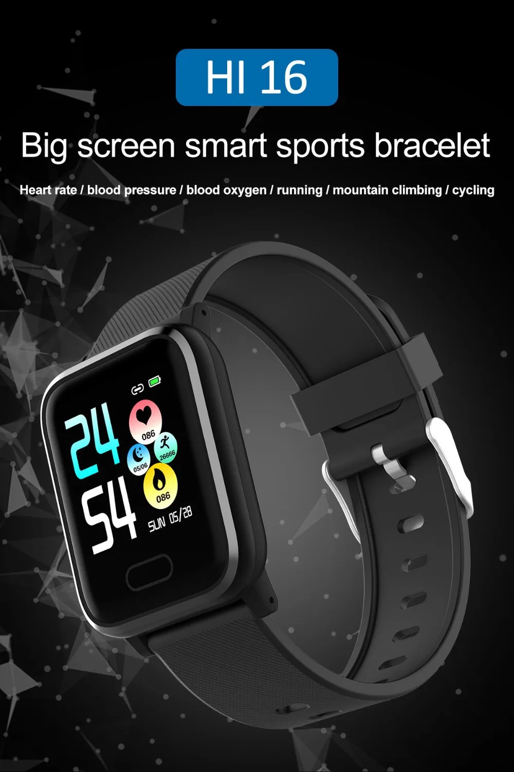 HI16 Smart Watch Wearable Device IP67 Waterproof Bluetooth Pedometer Heart Rate Monitor Color Display SmartWatch For AndroidIOS (1)