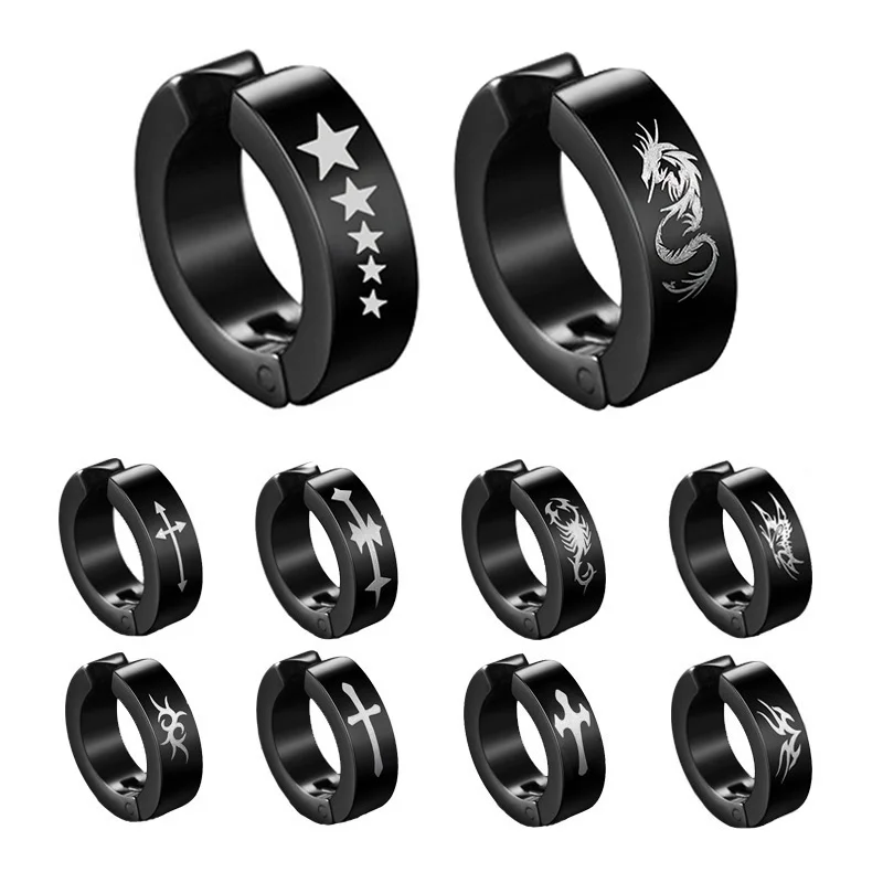 Mejor Compra 1 pieza Punk hombres/mujeres Acero inoxidable oído pendientes de Clip pendientes largos aretes pendientes diseño negro No perforado oreja de mentira círculo nuevo Pop de la joyería aVjVenKkO
