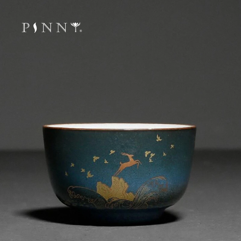 80ML Ceramic Japanese-Style Sika Deer Teacups Retro Kung Fu Tea Cups Heat Resistant Drinkware Pigmented Tea Service