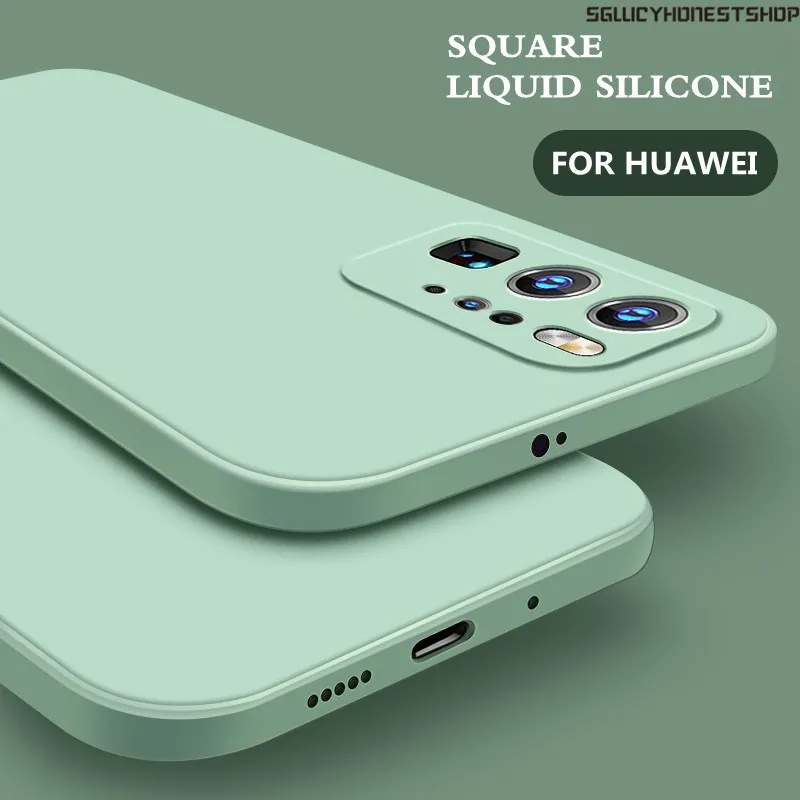Оригинальный квадратный мягкий чехол из жидкого силикона для Huawei P50 P40 P30 P20 Pro Lite