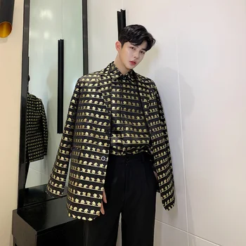 

Men Vintage Elephant Pattern Loose Casual Blazer Suit Jacket Male Streetwear Hip Hop Blazer Coat Outerwear Stage Costumes