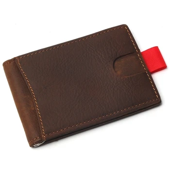 

Full Grain Crazy Horse Leather RFID Blocking Money Clip Front Pocket Slim Minimalist Card