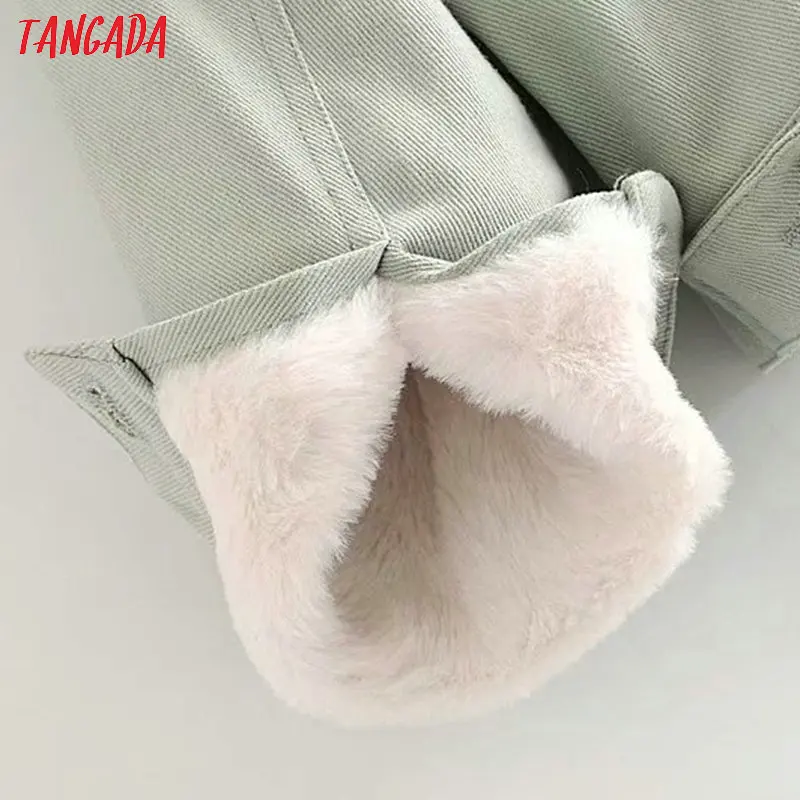 Tangada, Женская милая зеленая джинсовая куртка больших размеров, флисовая куртка с пуговицами и перьевым воротником, женское теплое пальто, повседневная куртка, 6P57