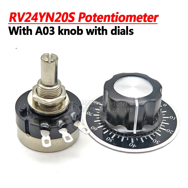 1Set(3PCS) Single Turn Carbon Film Rotary Potentiometer with A03 knob dial