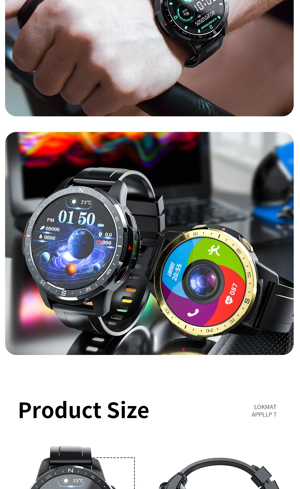 LOKMAT Multi Function Android Phone Watch 4G RAM 128G ROM GPS WIFI SIM Card Smart Watch Camera Heart Rate ECG Video Game Support
