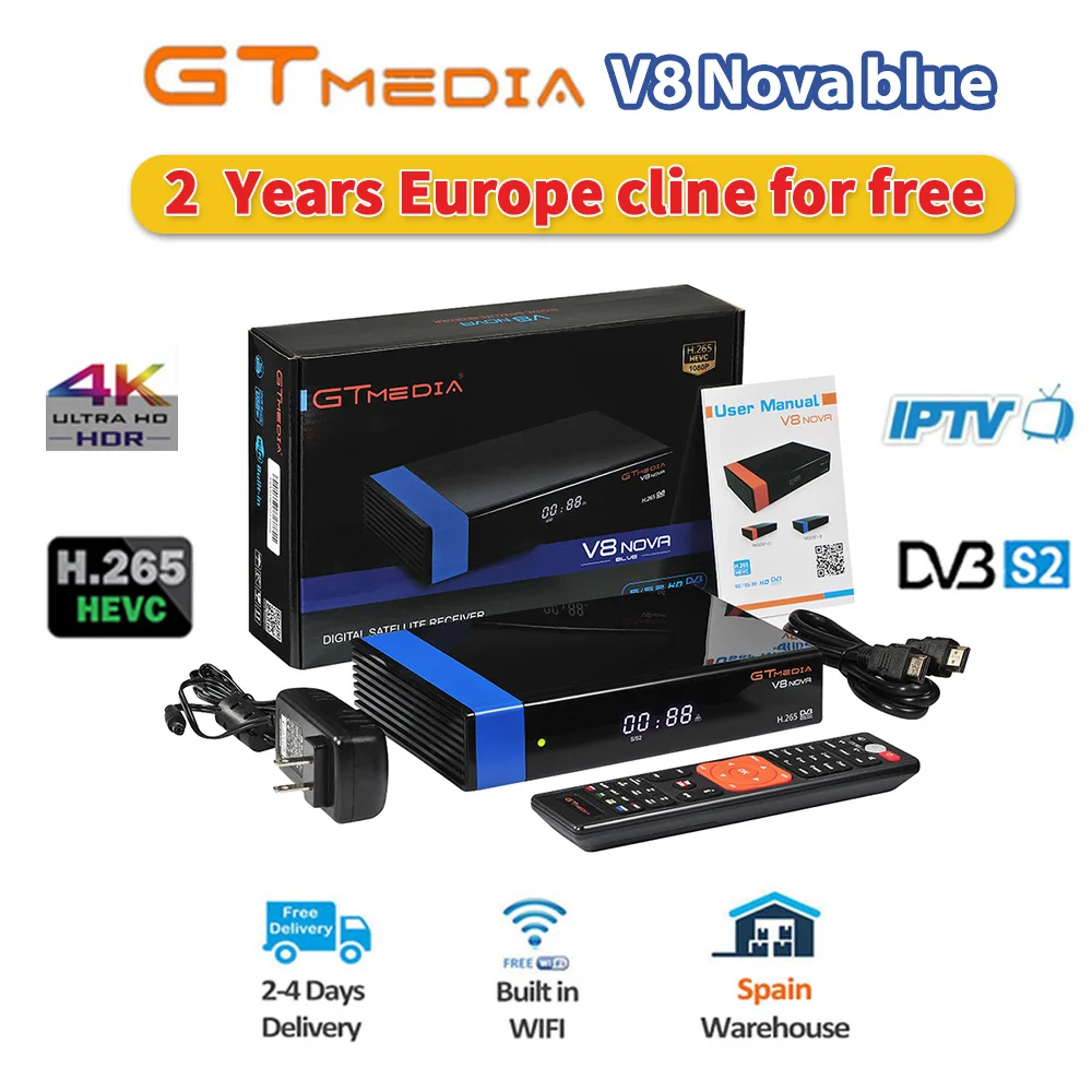 Full HD 1080P Gtmedia DVB-S2 V8 Nova Satellite receiver TV box, built-in WiFi power supply, Europe Cline with Free 2 years Full HD 1080P Gtmedia DVB-S2 V8 Nova Satellite receiver TV box, built-in WiFi power supply, Europe Cline with Free 2 years