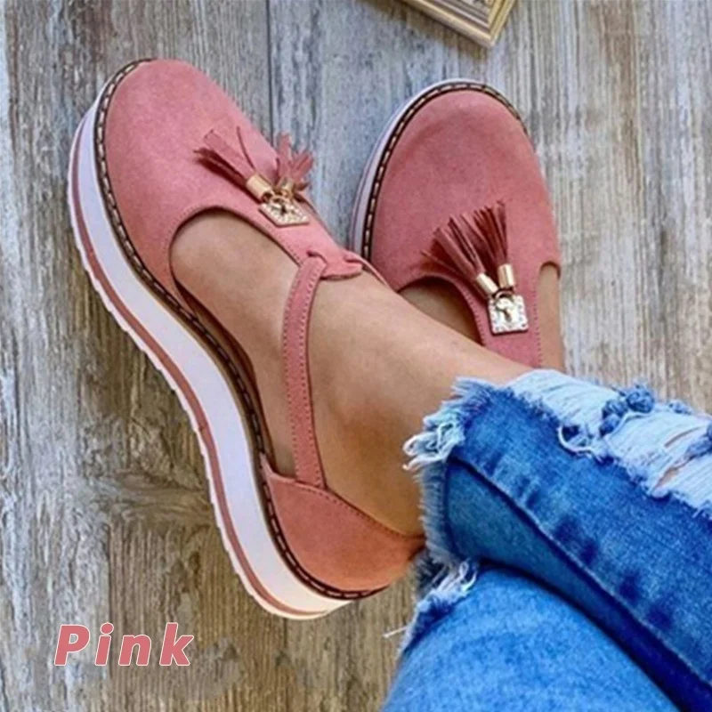 2020 New Fashion Women Summer Tassel Loafers Comfy Round Toe Buckle Sandals Casual Platform Thick Bottom Shoes Elegant Sneakers (12)