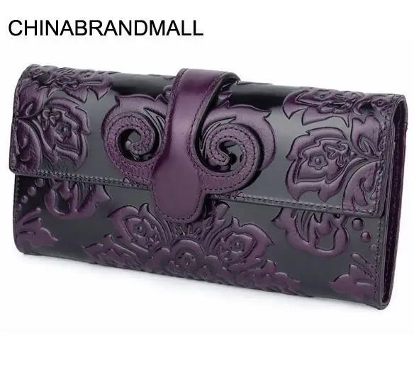 

Vintage genuine leather oil wax long purse print wallet for women