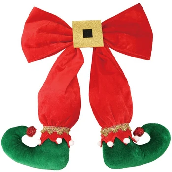

Elf Foot Hanging Christmas Tree Bow Elf Boots Pendant Hotel Atmosphere Layout for New Year Party Scenes Arrangement-Red & Green
