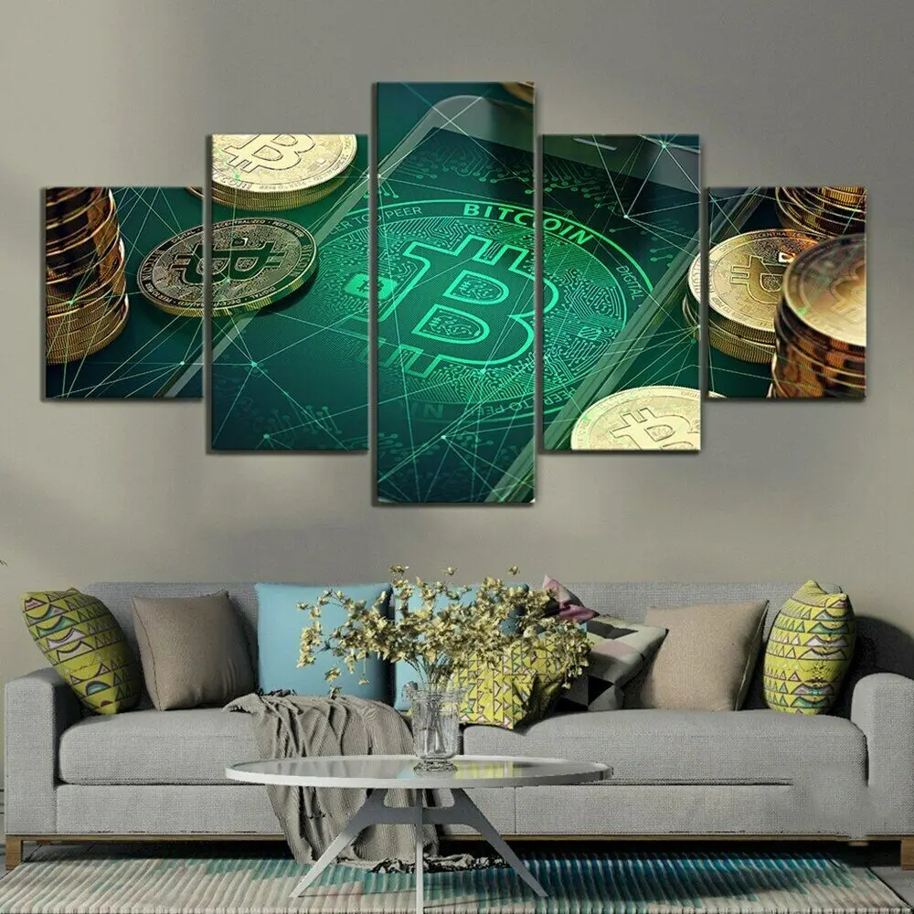 

No Framed Canvas 5Pcs Bit Coin Wall Art Posters Pictures Home Decor Paintings Decorations