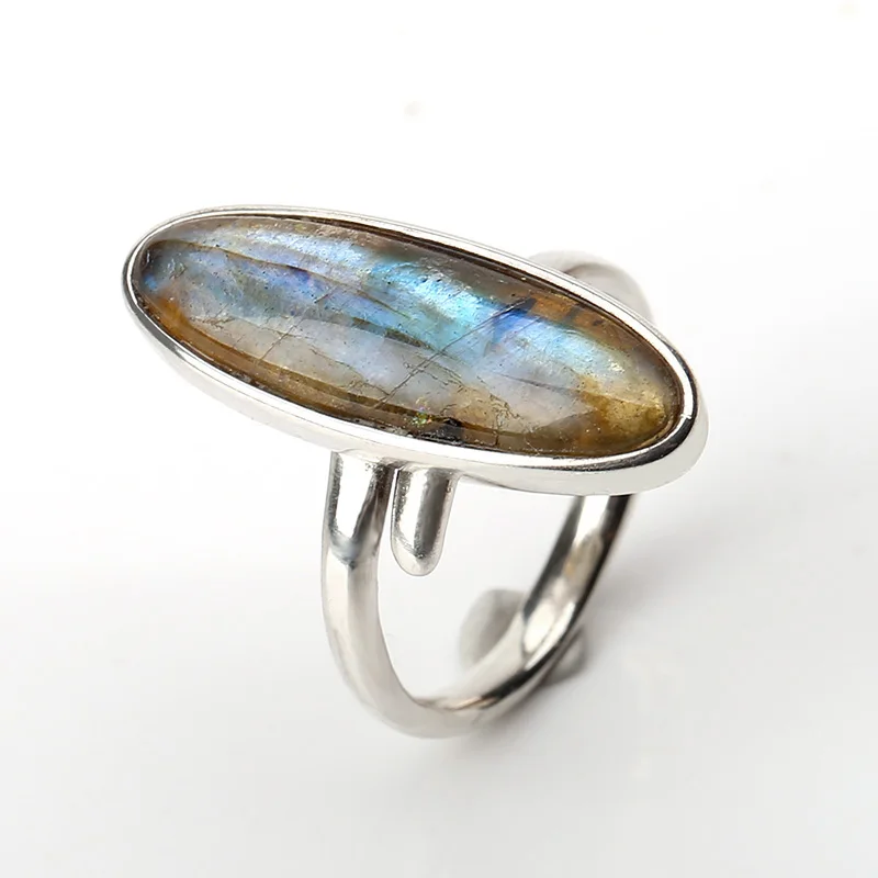 Natural Labradorite Rings 925 Sterling Silver Gemstone For Women Party Birthday Trendy Jewelry Gift